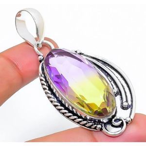 Sterling Silver 925 bi color genuine tourmaline stone boho vintage necklace